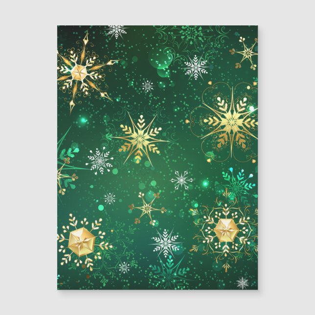 Flocos de neve do Ouro Xmas em fundo verde (Frente)