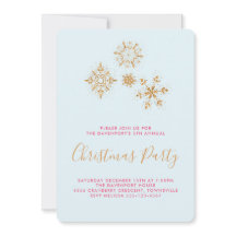 Flocos de neve Dourados bonito em Azul, Convite Fe