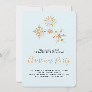 Flocos de Neve Dourados Bonitos em Azul, Convite F
