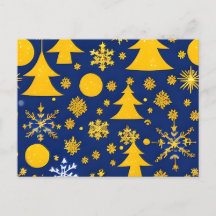 Flocos de Neve Dourados e Árvores Cartão de Natal