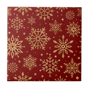 Flocos de Neve Dourados no Vermelho - Natal Clássi