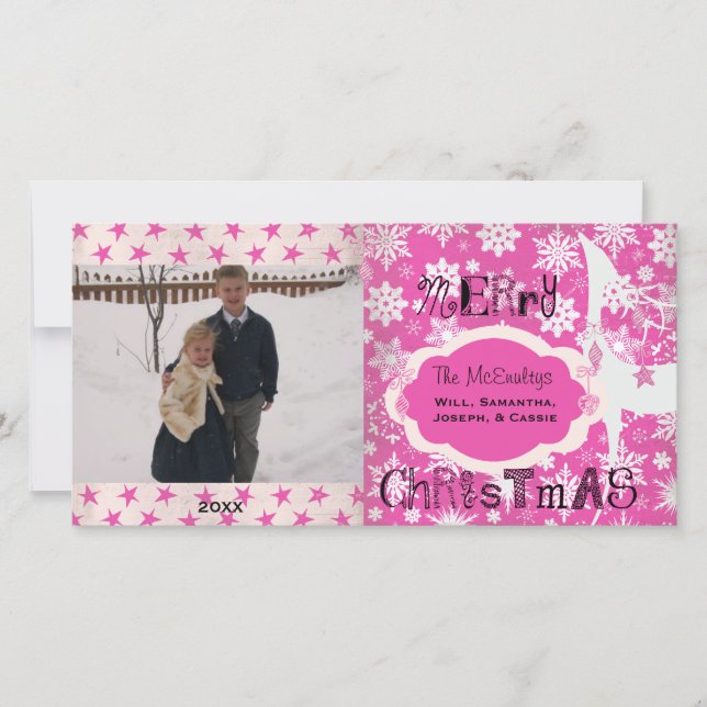 Flocos de neve e Cartão com fotos de férias de Rei (Frente)