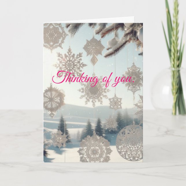 Flocos de neve e cartão de Natal de paisagem (Frente)