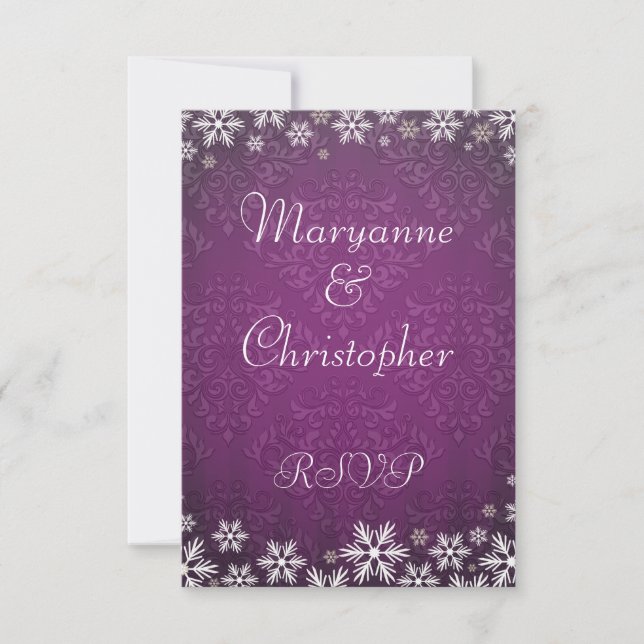 Flocos de neve e RSVP de Casamento tema damasco ro (Frente)