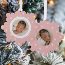 Flocos de Neve Elegantes Bebê Rosa Primeiro Natal
