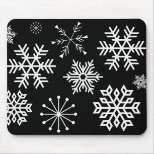Flocos de Neve em Arte de Mousepad Preto de Férias