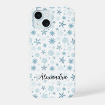 Flocos de neve em diferentes tons de azul inverno