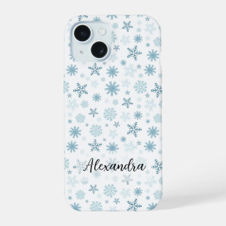 Flocos de neve em diferentes tons de azul inverno