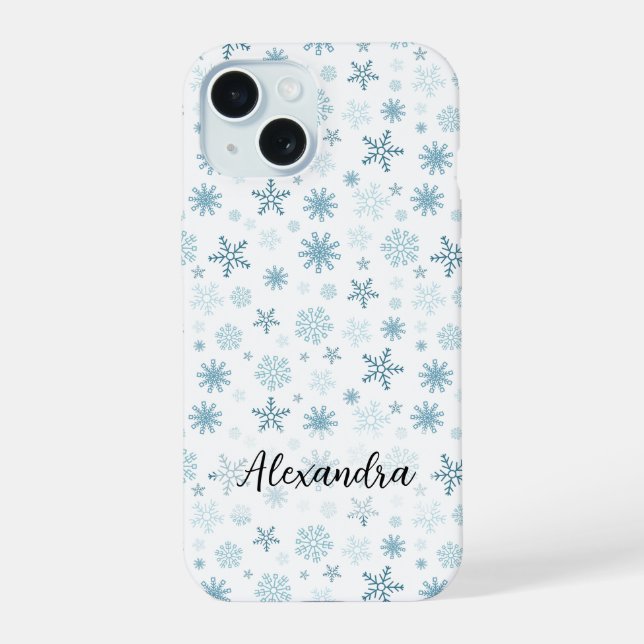 Flocos de neve em diferentes tons de azul inverno (Verso)