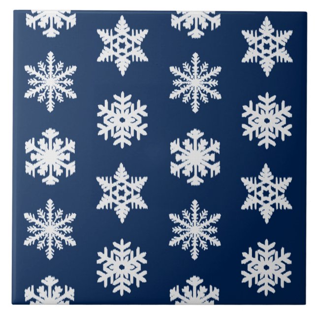 Flocos de neve Ikat - Azul Marinho branco e escuro (Frente)
