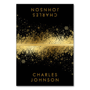 Flocos de neve na moda preto e Dourado   Cartões