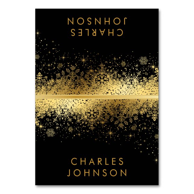 Flocos de neve na moda preto e Dourado | Cartões (Frente)
