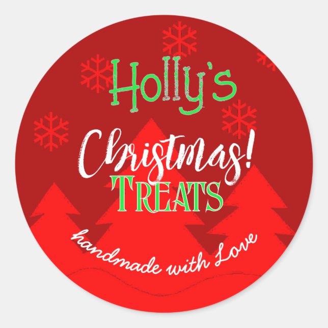 Flocos de neve Natal feliz etiqueta vermelha (Frente)