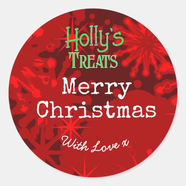 Flocos de neve Natal feliz etiqueta vermelha (Frente)