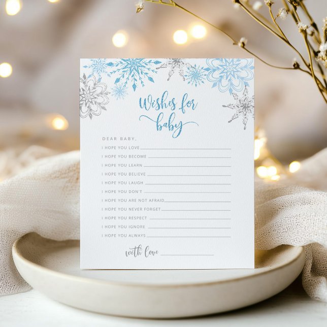 Flocos de neve prateados azuis Desejam um cartão d (Criador carregado)