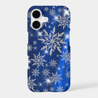 Flocos de Neve Prateados Brilhantes em Azul