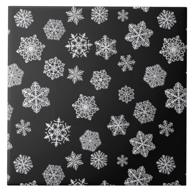 Flocos de neve prateados sobre fundo preto (Frente)