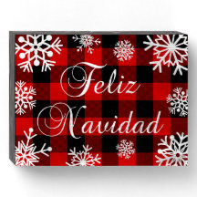 Flocos de Neve Xadrez Búfalo Vermelho Feliz Navida