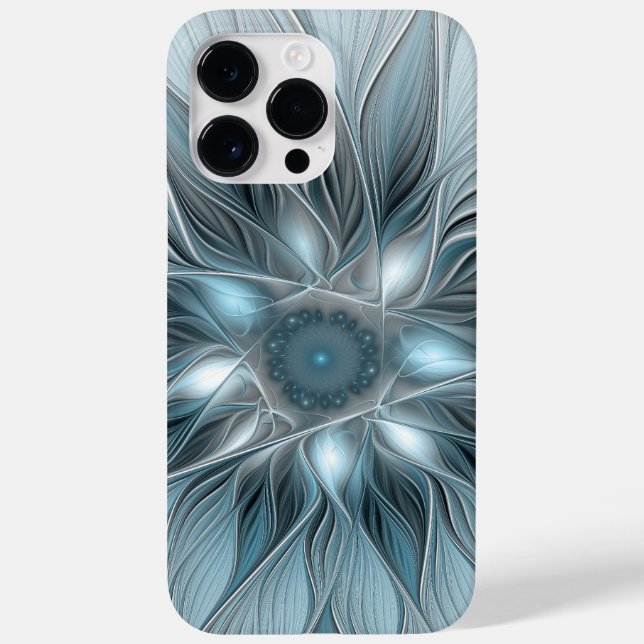 Flor Abstrata Alegre Azul Cinza Fractal Floral (Verso)