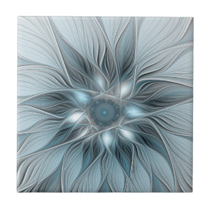 Flor Abstrata Alegre Azul Cinza Fractal Floral