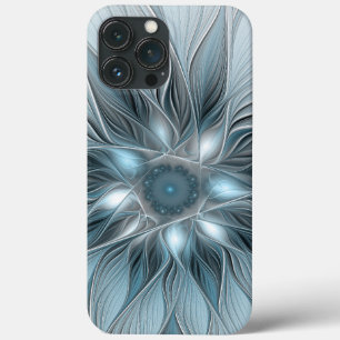 Flor Abstrata Alegre Azul Cinza Fractal Floral