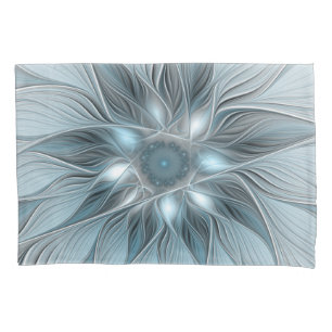 Flor Abstrata Alegre Azul Cinza Fractal Floral