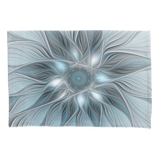 Flor Abstrata Alegre Azul Cinza Fractal Floral (Frente)