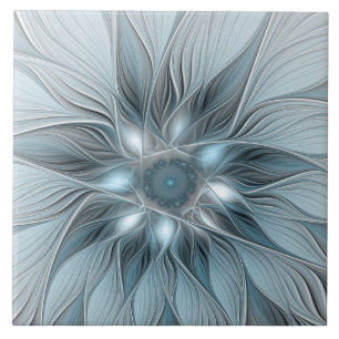 Flor Abstrata Alegre Azul Cinza Fractal Floral