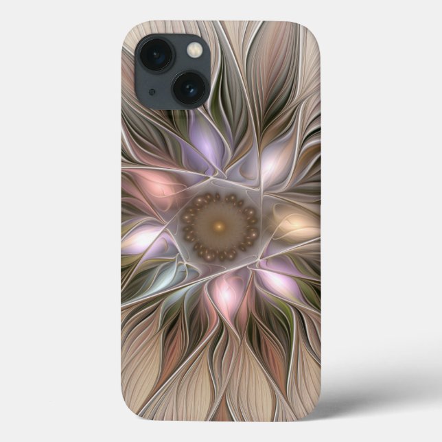 Flor Abstrata Alegre Bege Marrom Fractal Floral (Verso)