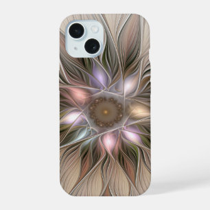 Flor Abstrata Alegre Bege Marrom Fractal Floral