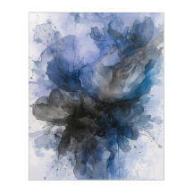 Flor Abstrata Cinza e Azul Elegante
