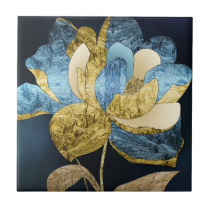Flor Abstrato azul e Dourada com Petais Texturizad