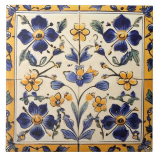 Flor Amarelo-Marinho-Mediterrâneo Floral Azul
