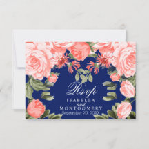 Flor azul e coral escuro botânico - RSVP