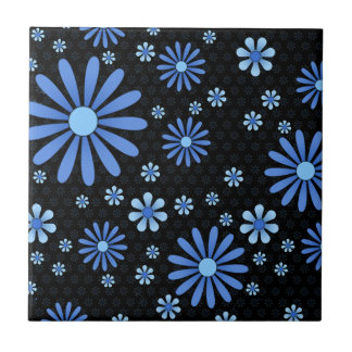 Flor azul e preto - Flor retro floral