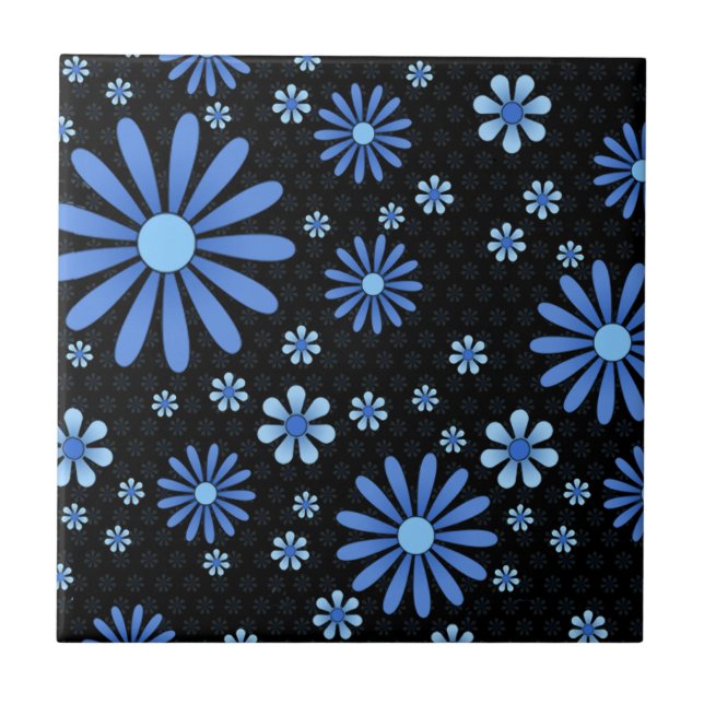 Flor azul e preto - Flor retro floral (Frente)