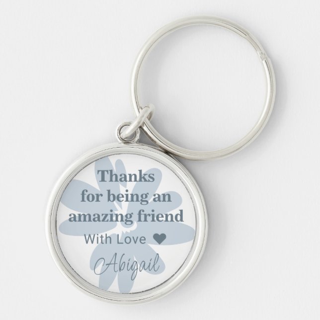 Flor Azul Moderno Obrigado Chaveiro do presente (Frente)