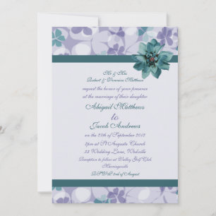 Flor Azul Roxo E Teal - Convite Para Casamento
