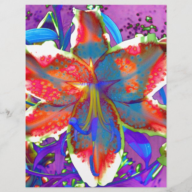 Flor azul vermelho retro abstrato elegante (Frente)