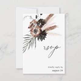 Flor Boho Preto & Natural com RSVP de Refeição