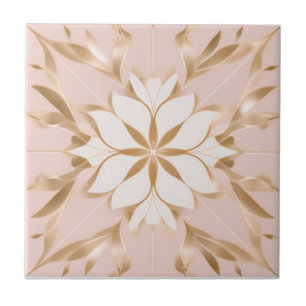 Flor branca, ouro e rosa