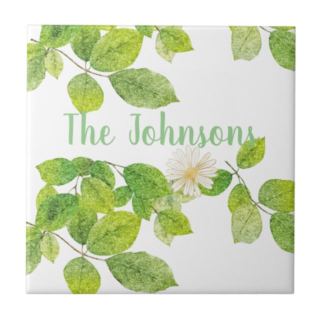 Flor Branco e Jardim de Folhas Verde (Frente)