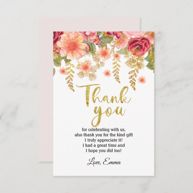 flor, cartões de agradecimentos floral (Frente/Verso)