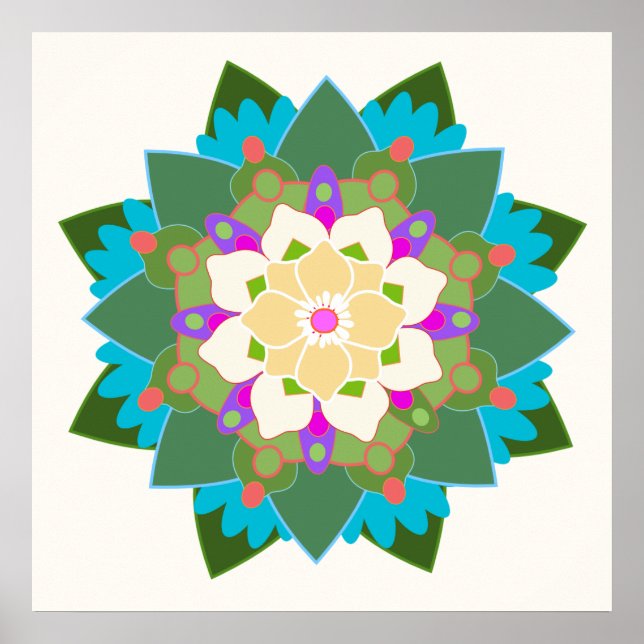 Flor Colorida Lotus Flower Mandala Poster (Frente)