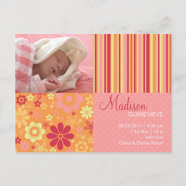 Flor Cor-de-rosa e laranja ・ Anúncio do bebê (Frente)