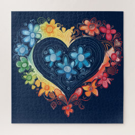 Flor Coração Escuro Quebra-cabeça Azul