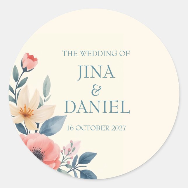 Flor Corada Adesivo Redondo Clássico (Frente)