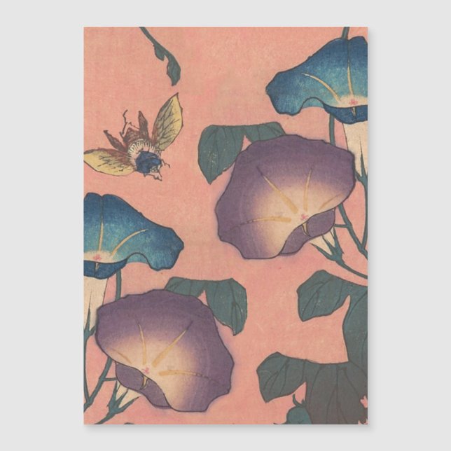 Flor de Abelha Rosa Arte Clássica Hokusai (Frente)