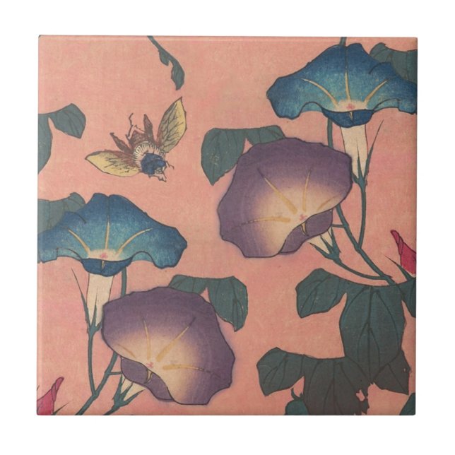 Flor de Abelha Rosa Arte Clássica Hokusai (Frente)