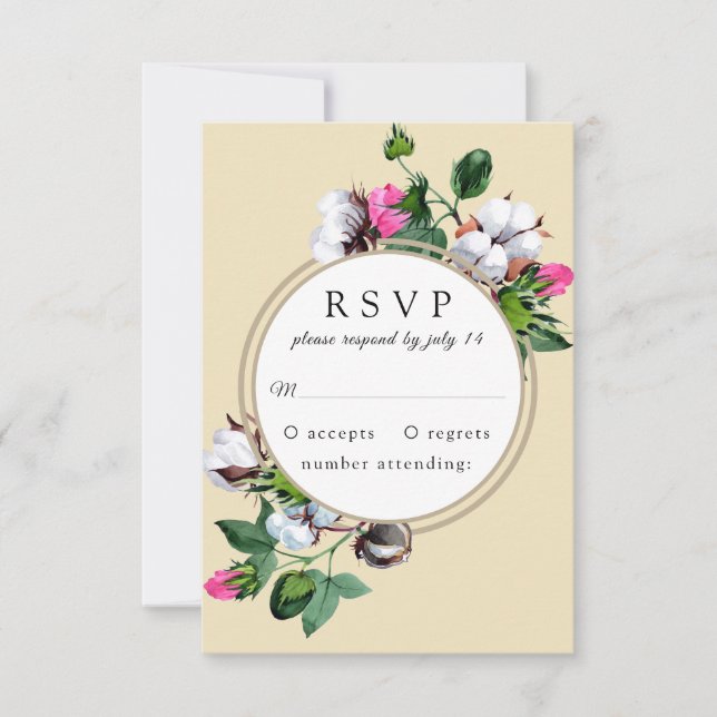 Flor de algodão em um quadro. RSVP de Casamento Bo (Frente)